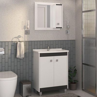 Gabinete Banheiro Com Cuba 80cm Castanho Argel/branco