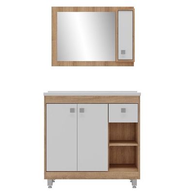 Gabinete Banheiro Com Cuba E Espelheira Branco/legno Crema