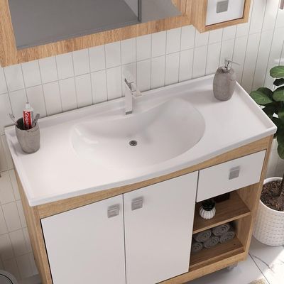 Gabinete Banheiro Com Cuba E Espelheira Branco/legno Crema