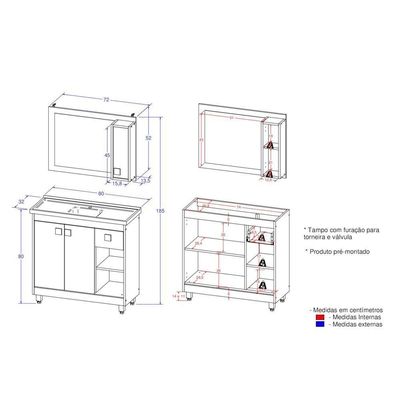 Gabinete Banheiro Com Cuba E Espelheira Branco/legno Crema