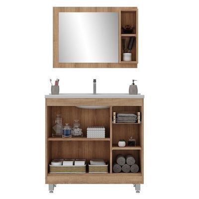 Gabinete Banheiro Com Cuba E Espelheira Branco/legno Crema