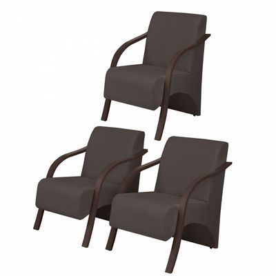 Kit3 Poltronas Vênus 1 Lugar Braço Pé Madeira Marrom