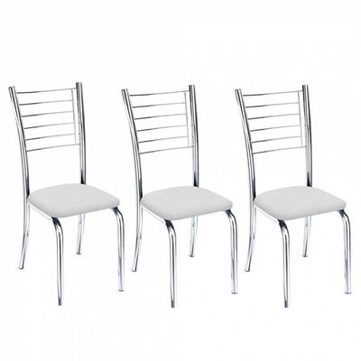 Kit 3 Cadeiras Lara Cromada Para Cozinha Branco