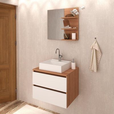 Conjunto Para Banheiro Com Cuba E Espelho Amendoa Branco