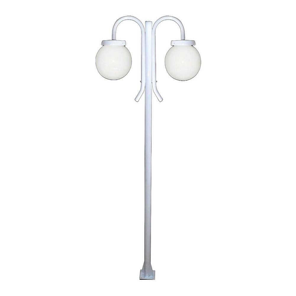 Poste Luminária Globo G Duplo Braço Curvo Baixo Branco 200Cm