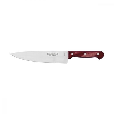 Faca Chef Tramontina Polywood com Lâmina em Aço Inox e Cabo de Madeira Vermelho 8"