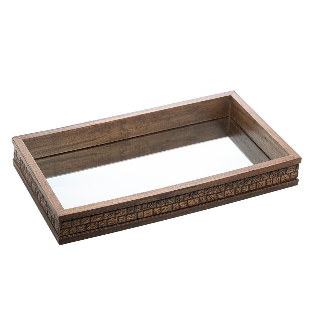 Bandeja com Espelho Woodart Coquinho Marrom 41cm x 31cm