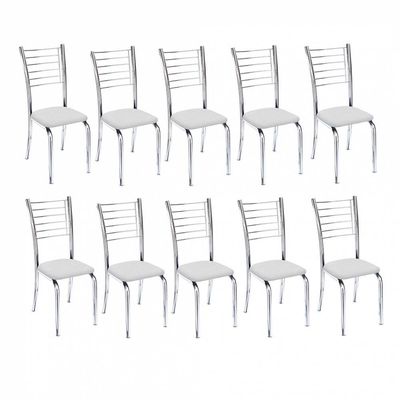 Kit 10 Cadeiras Lara Cromada Para Cozinha Branco