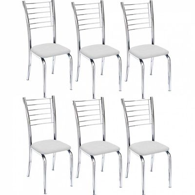 Kit 6 Cadeiras Lara Cromada Para Cozinha Branco