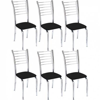 Kit 6 Cadeiras Lara Cromada para Cozinha corino Preto