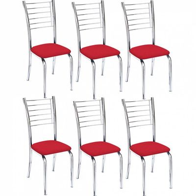 Kit 6 Cadeiras Iara Cromada Para Cozinha Vermelho