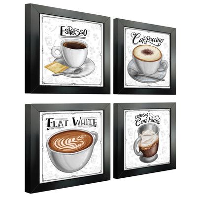Quadro Café Expresso Padaria Cozinha 2 Titulos Moldura Preta