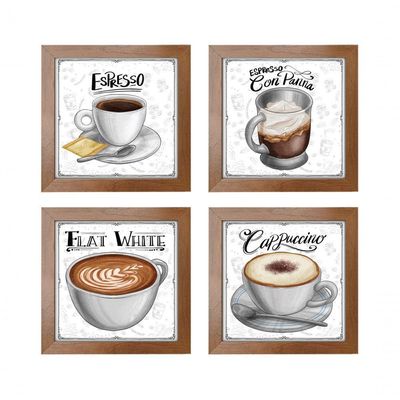 Quadro Café Expresso Padaria Cozinha 2 Titulos Moldura Ocre