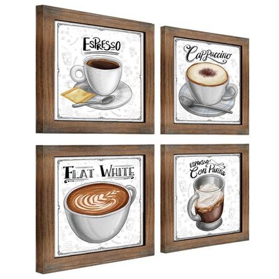 Quadro Café Expresso Padaria Cozinha 2 Titulos Moldura Ypê