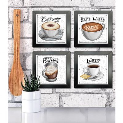 Quadro Café Expresso Padaria Cozinha 2 Titulos Moldura Preta