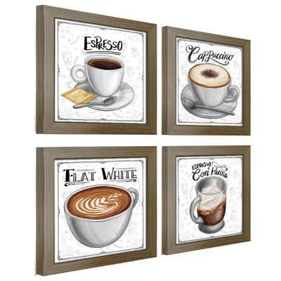 Quadro Café Expresso Padaria 2 Titulos Moldura Madeira