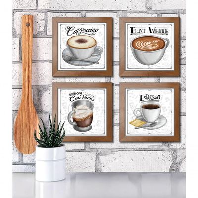 Quadro Café Expresso Padaria Cozinha 2 Titulos Moldura Ocre