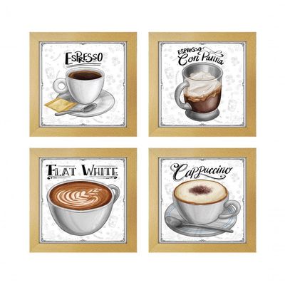 Quadro Café Expresso Padaria 2 Titulos Moldura Marfim