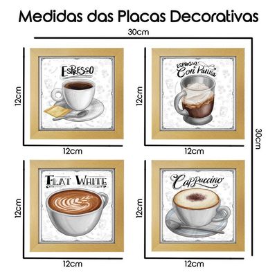 Quadro Café Expresso Padaria 2 Titulos Moldura Marfim