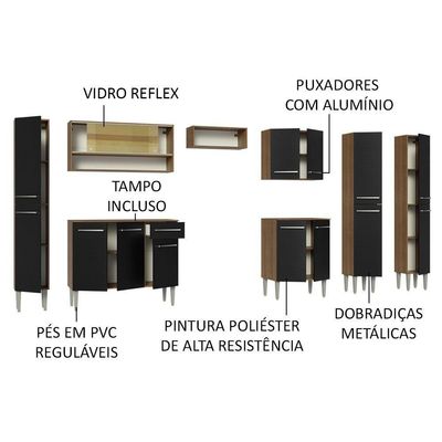 Armário De Cozinha Completa 325Cm Madesa 05 Rustic/Preto