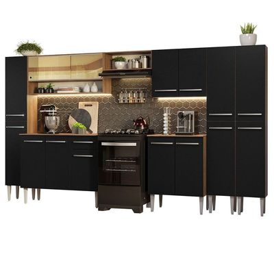Armário De Cozinha Completa 325Cm Madesa 05 Rustic/Preto