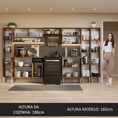 Armário De Cozinha Completa 325Cm Madesa 05 Rustic/Preto