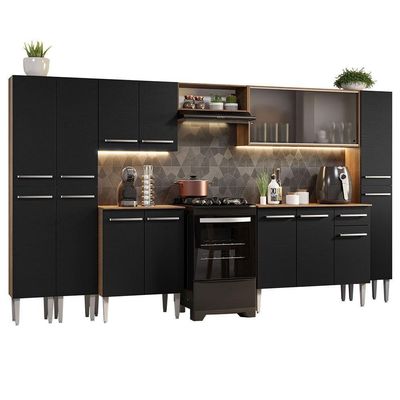 Armário De Cozinha Completa 325Cm Madesa 03 Rustic/Preto