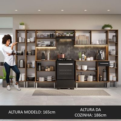 Armário De Cozinha Completa 325Cm Madesa 03 Rustic/Preto