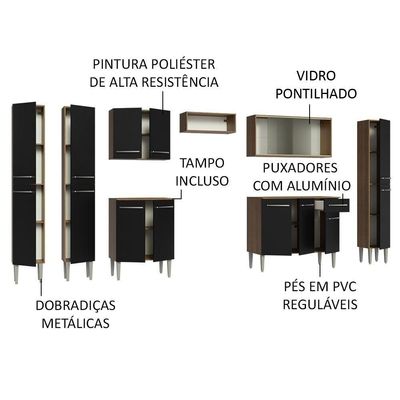 Armário De Cozinha Completa 325Cm Madesa 03 Rustic/Preto