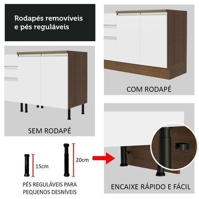 Armário De Cozinha 260Cm Glamy 05 Rustic/Branco