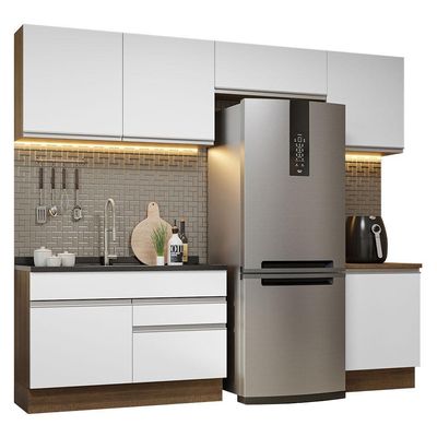 Armário De Cozinha 260Cm Glamy 05 Rustic/Branco