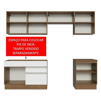 Armário De Cozinha 260Cm Glamy 05 Rustic/Branco