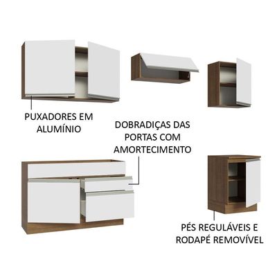 Armário De Cozinha 260Cm Glamy 05 Rustic/Branco
