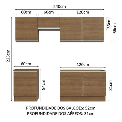 Armário De Cozinha 240Cm Rustic Glamy 09 Rustic