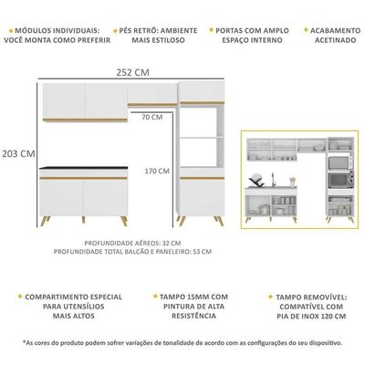 Cozinha Compacta 4pçs+Armário E Balcão Branca