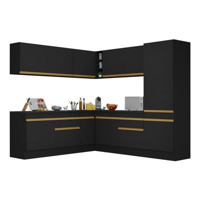 Cozinha Completa De Canto Mp2101 Com Armário E Balcão Preta