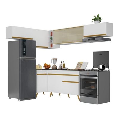 Armário De Cozinha Completa De Canto V260 Branco Dourado