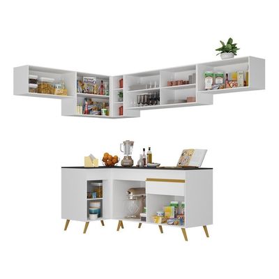 Armário De Cozinha Completa De Canto V260 Branco Dourado