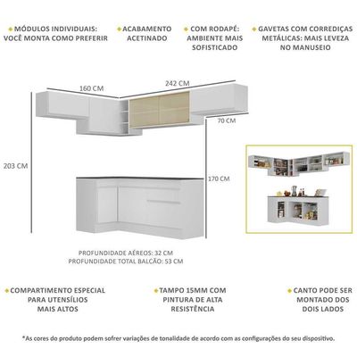 Armário De Cozinha Completa De Canto V2095 Branco