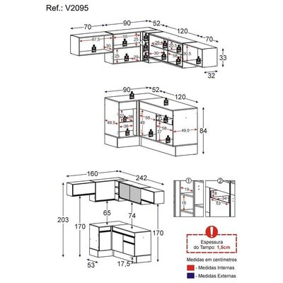 Armário De Cozinha Completa De Canto V2095 Branco