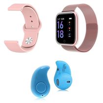 Kit 1 Smartwatch P70 Rosa + 1 Pulseira + Mini Fone Azul