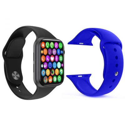 Kit 1 SmartWatch Plus Preto +1 Pulseira Silicone Azul Escuro