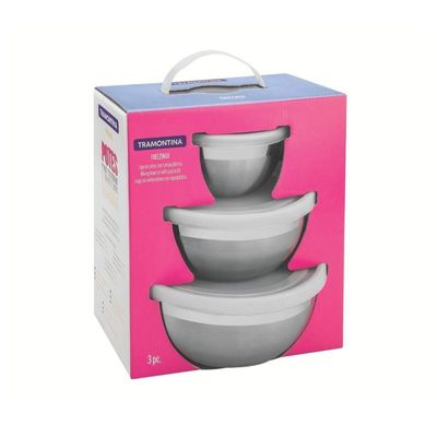 Jogo De Potes Freezinox Em Aço Inox Com Tampa Plástica