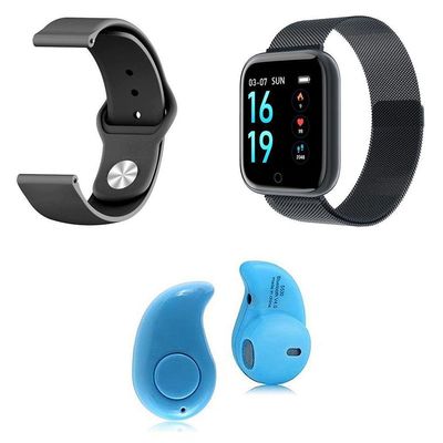 Kit 1 Smartwatch P70 Preto + Pulseira + Mini Fone Azul