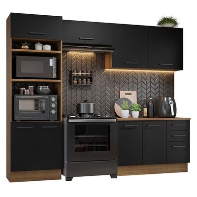 Armário De Cozinha Completa 270cm Rustic/preto Agata Madesa