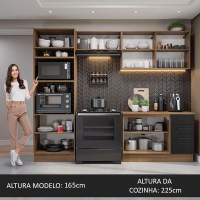 Armário De Cozinha Completa 270cm Rustic/preto Agata Madesa
