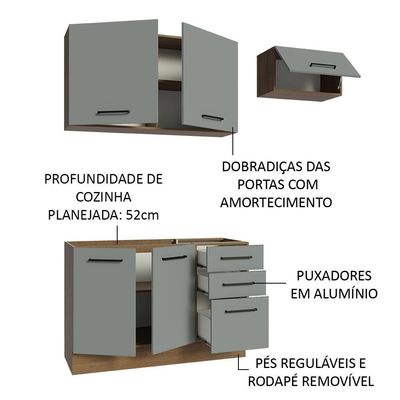Armário De Cozinha Compacta 180cm Rustic/cinza Agata Madesa
