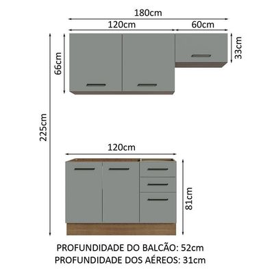 Armário De Cozinha Compacta 180cm Rustic/cinza Agata Madesa