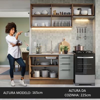 Armário De Cozinha Compacta 180cm Rustic/cinza Agata Madesa