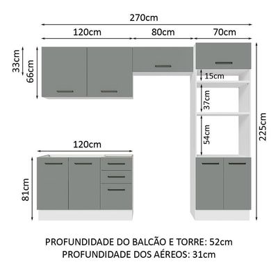 Armário De Cozinha Completa 270cm Branco/cinza Agata Madesa